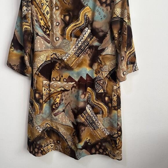 Freestyle Original Collection Shirt XL Brown Abstract Retro Button Front Top - Picture 7 of 8